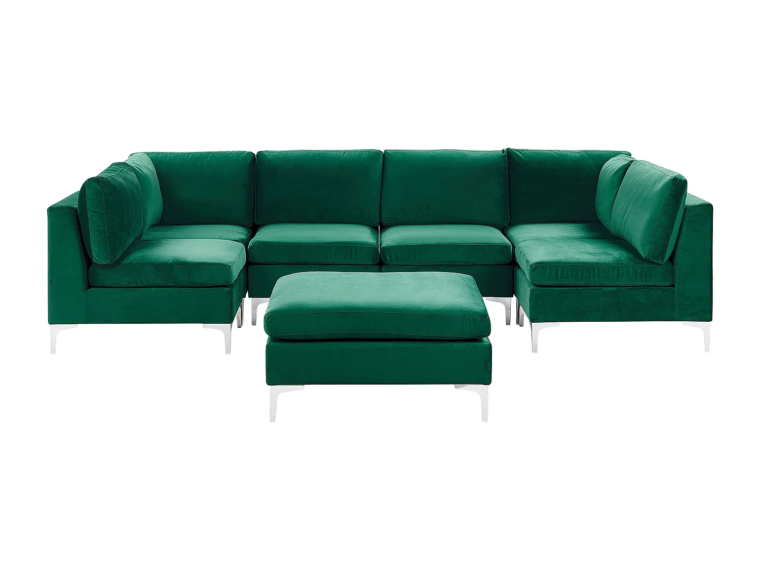 Canapé modulable en forme de U 6 places EVJA Velours Vert avec ottoman