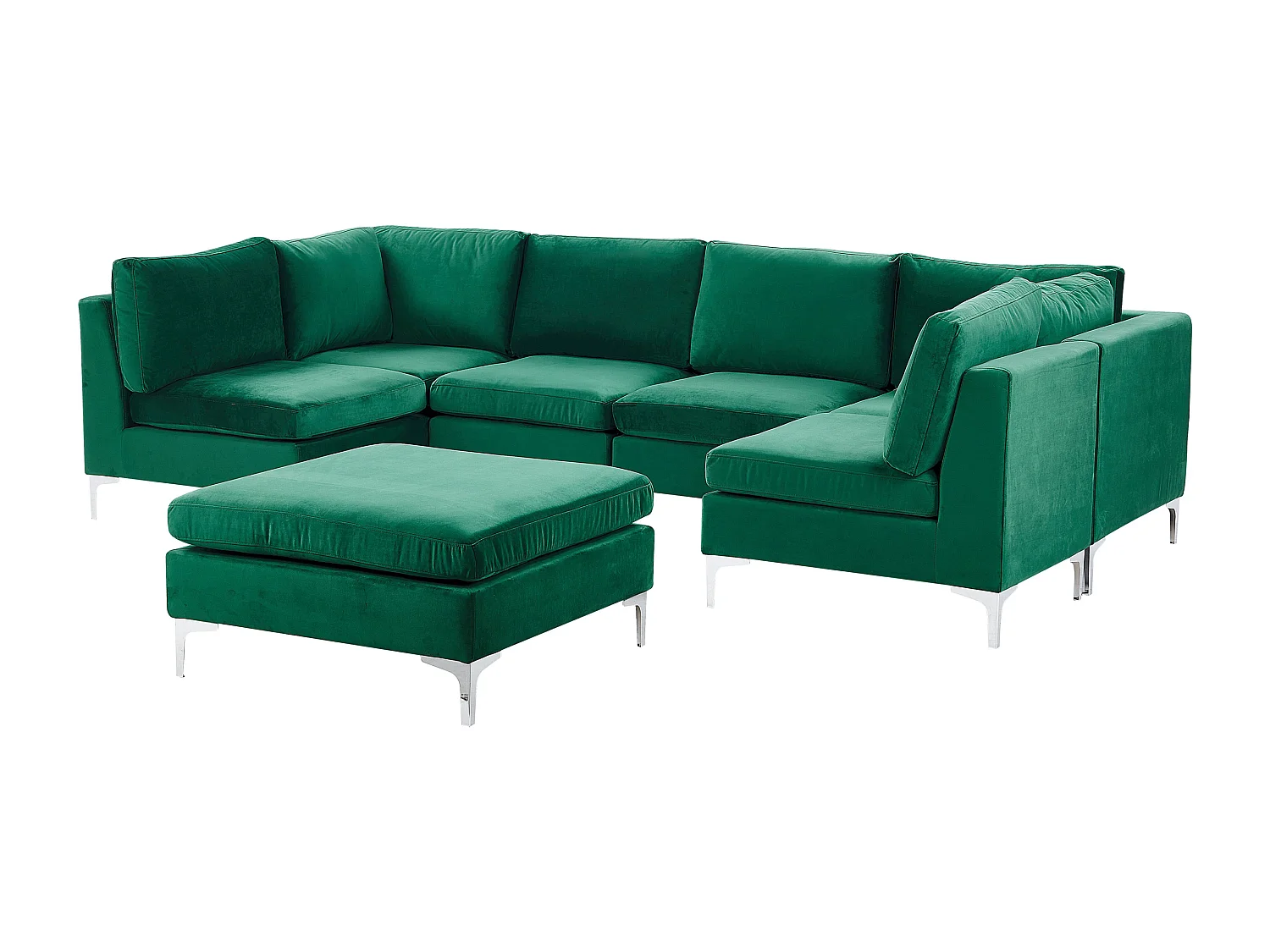Canapé modulable en forme de U EVJA Velours Vert avec ottoman 6 places