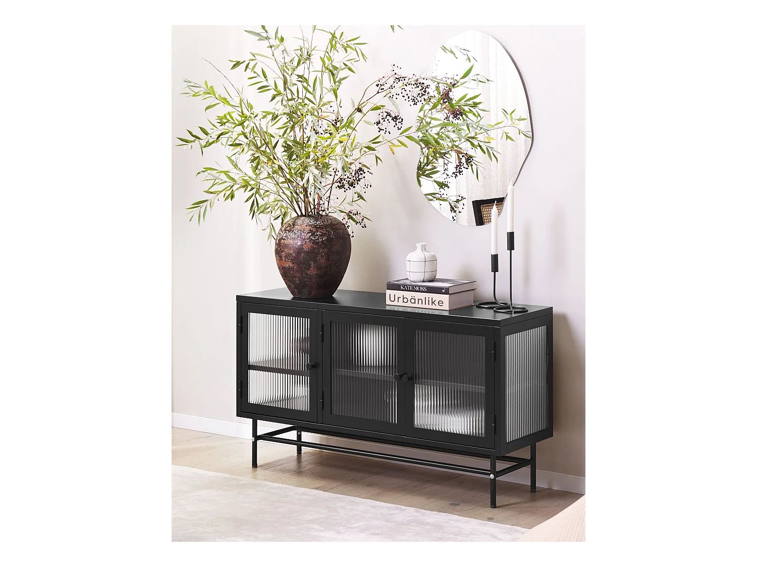 Witryna ze szklaną gablotą DEVON Metal 115 cm Czarny