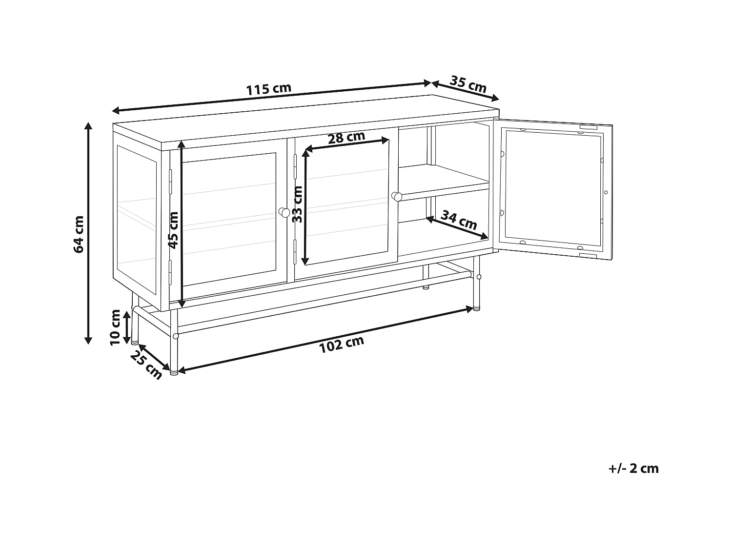 Witryna ze szklaną gablotą DEVON Metal 115 cm Czarny