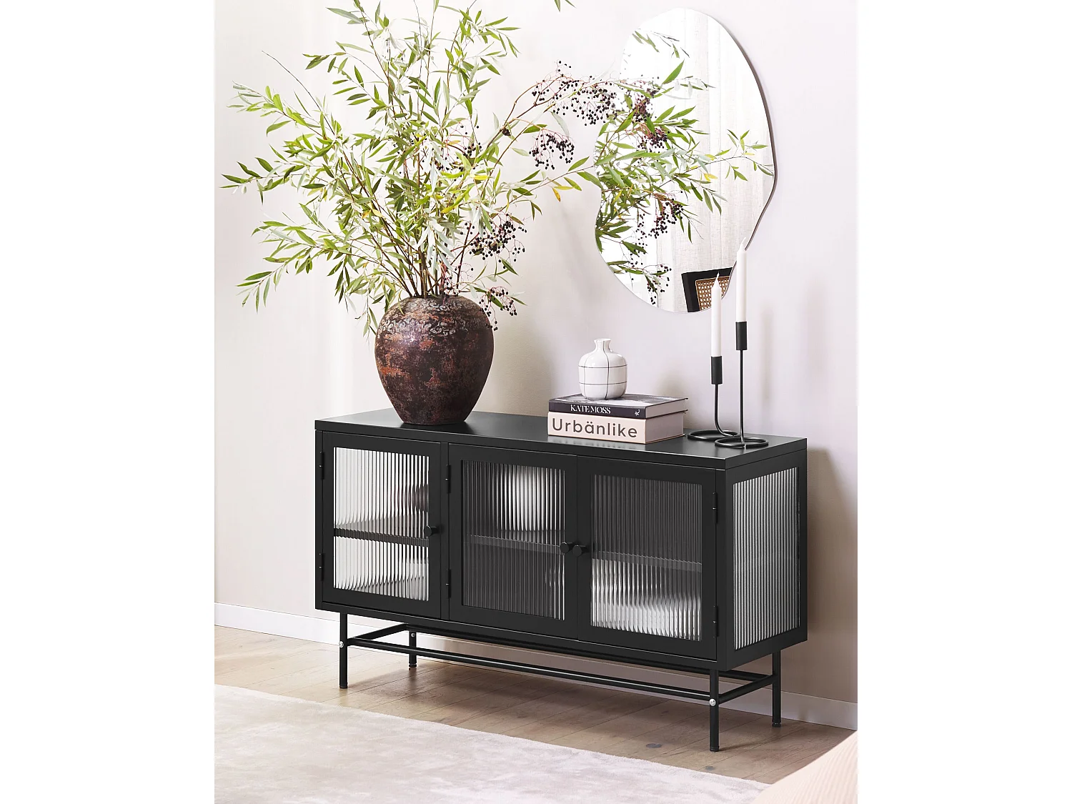 Buffet avec vitrine en verre DEVON Métal 115 cm Noir