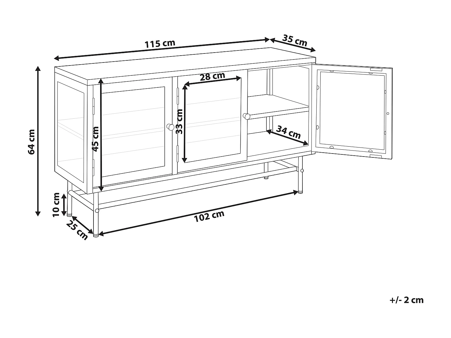 Buffet avec vitrine en verre DEVON Métal 115 cm Noir