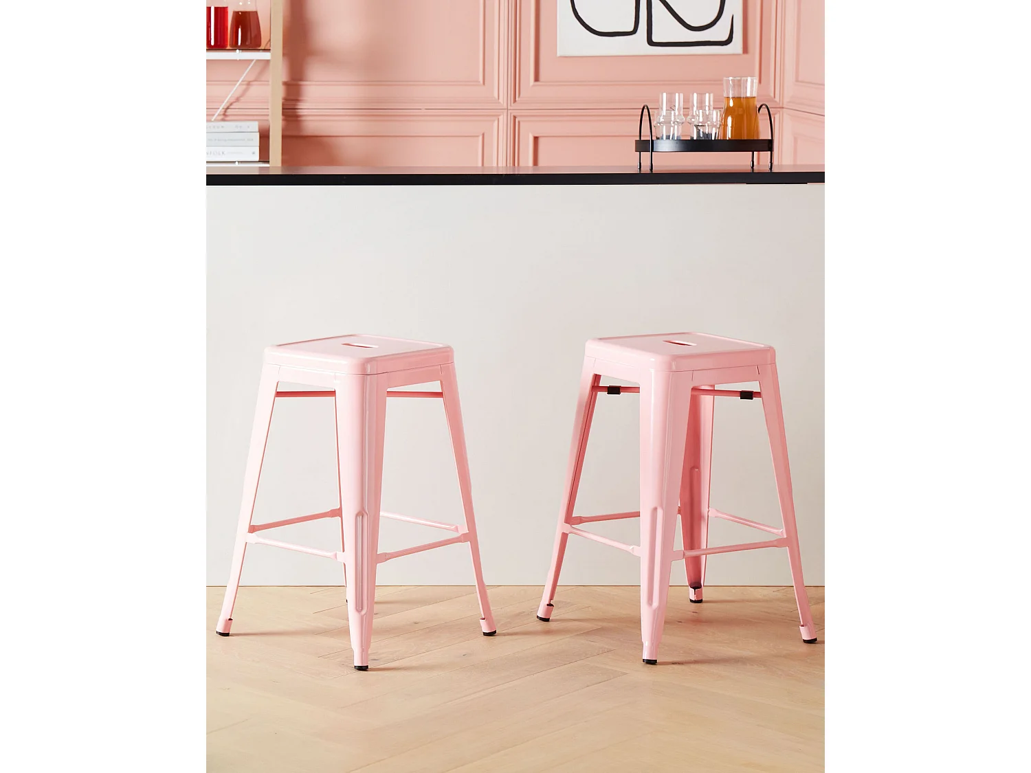 Hocker 2er Set in industriellem Stil Metall rosa 60 cm Cabrillo