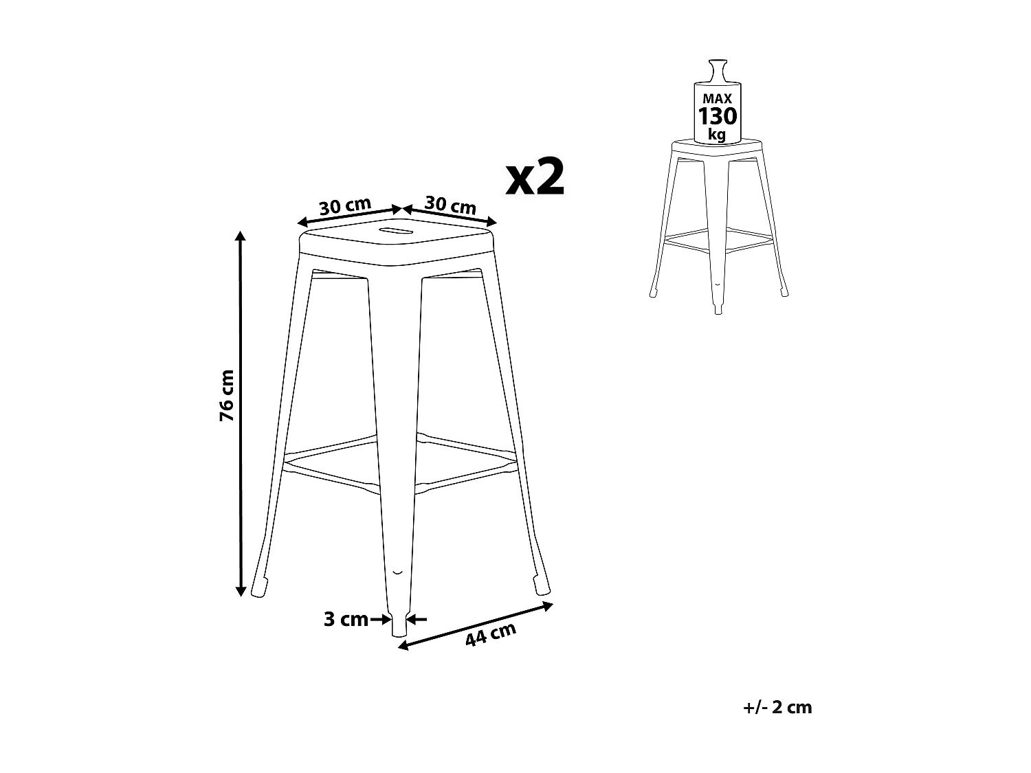 Lot de 2 tabourets de bar CABRILLO Métal Rose
