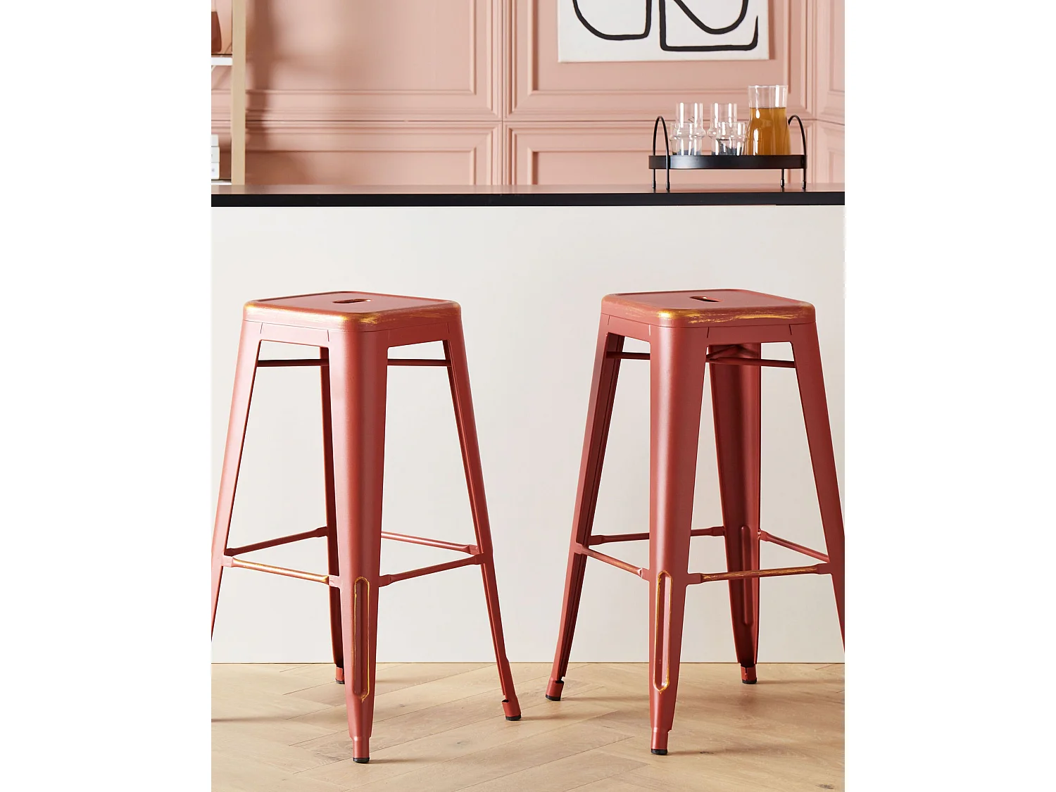 Lot de 2 tabourets de bar CABRILLO Métal Rouge