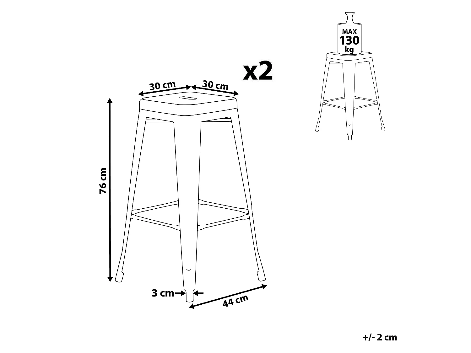 Lot de 2 tabourets de bar CABRILLO Métal Rouge