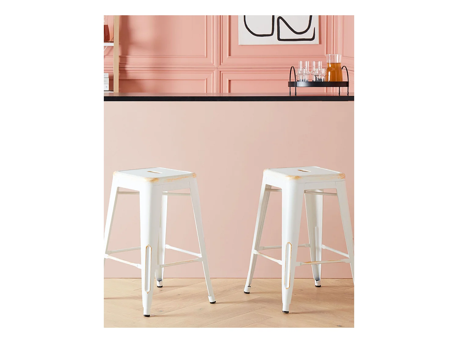 Hocker 2er Set in industriellem Stil Metall weiß/gold 76 cm Cabrillo