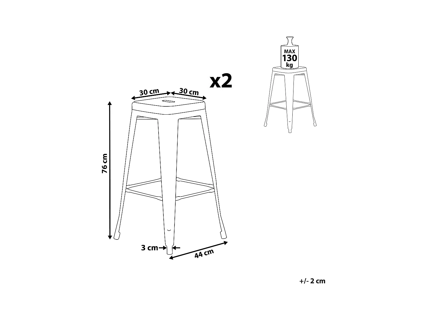 Hocker 2er Set in industriellem Stil Metall weiß/gold 76 cm Cabrillo
