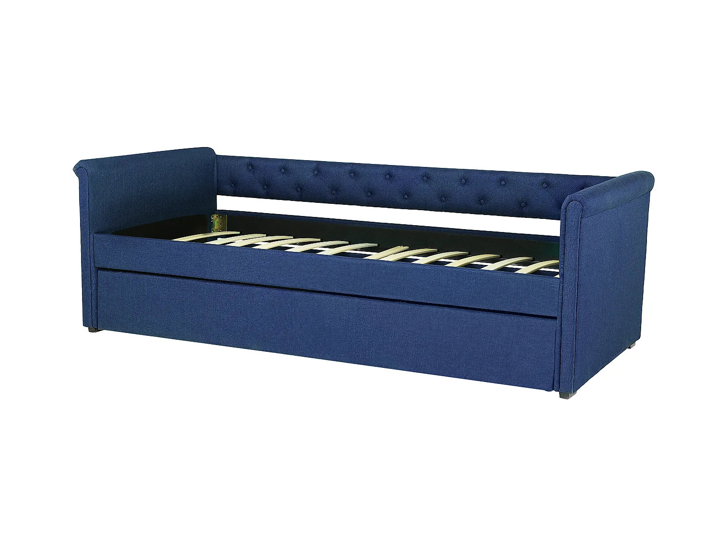 Elegantes Tandembett ausziehbar Polsterung marineblau Leinenoptik Libourne