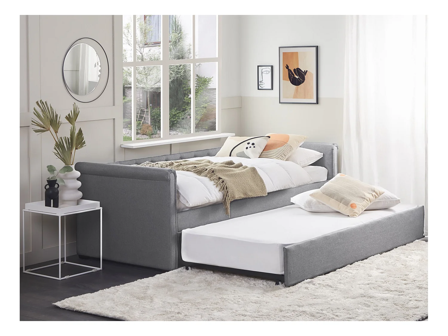 Onderschuifbed Stof LIBOURNE 90 x 200 cm Lichtgrijs