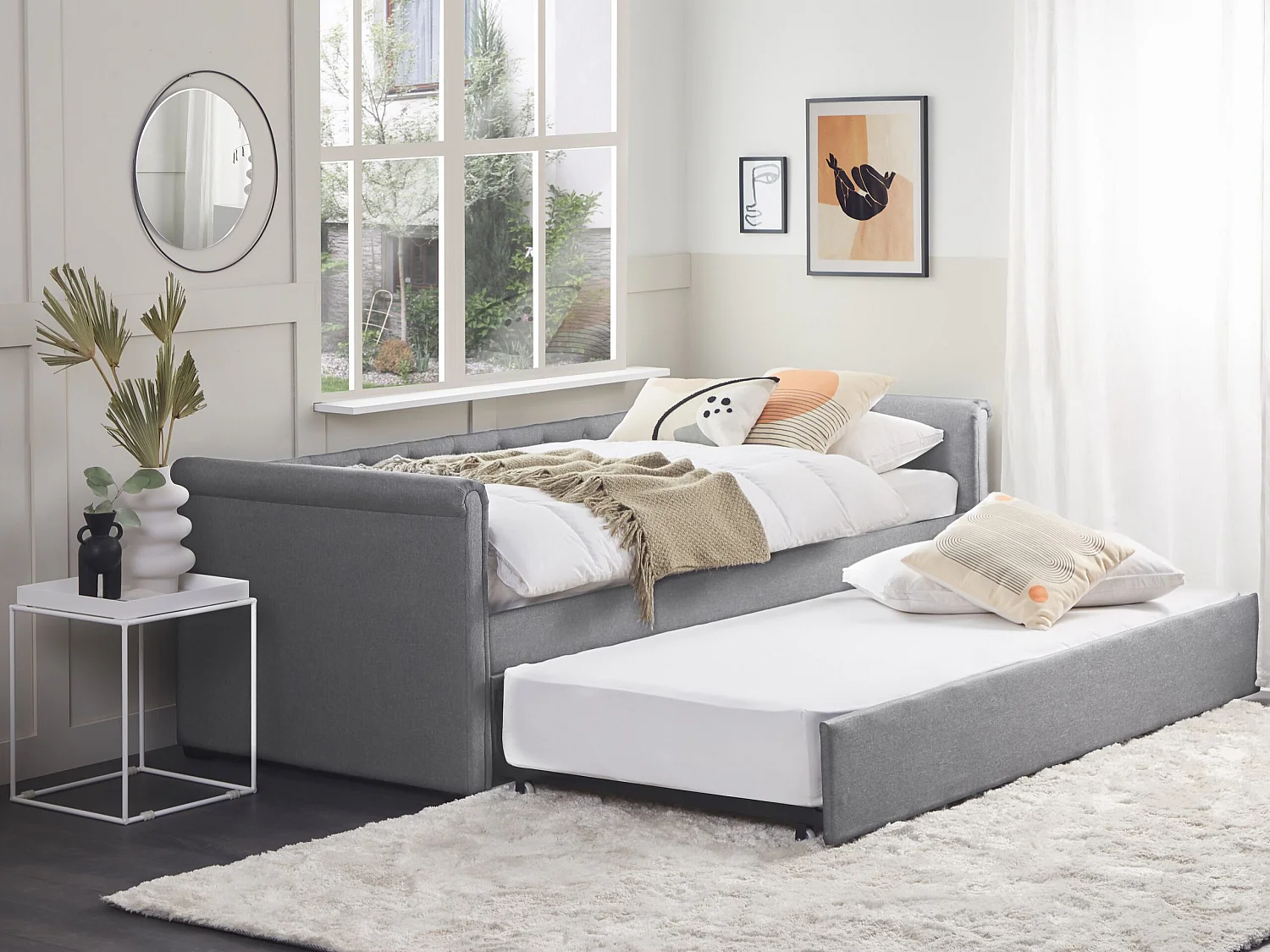 Lit gigogne Tissu LIBOURNE 90 x 200 cm Gris clair