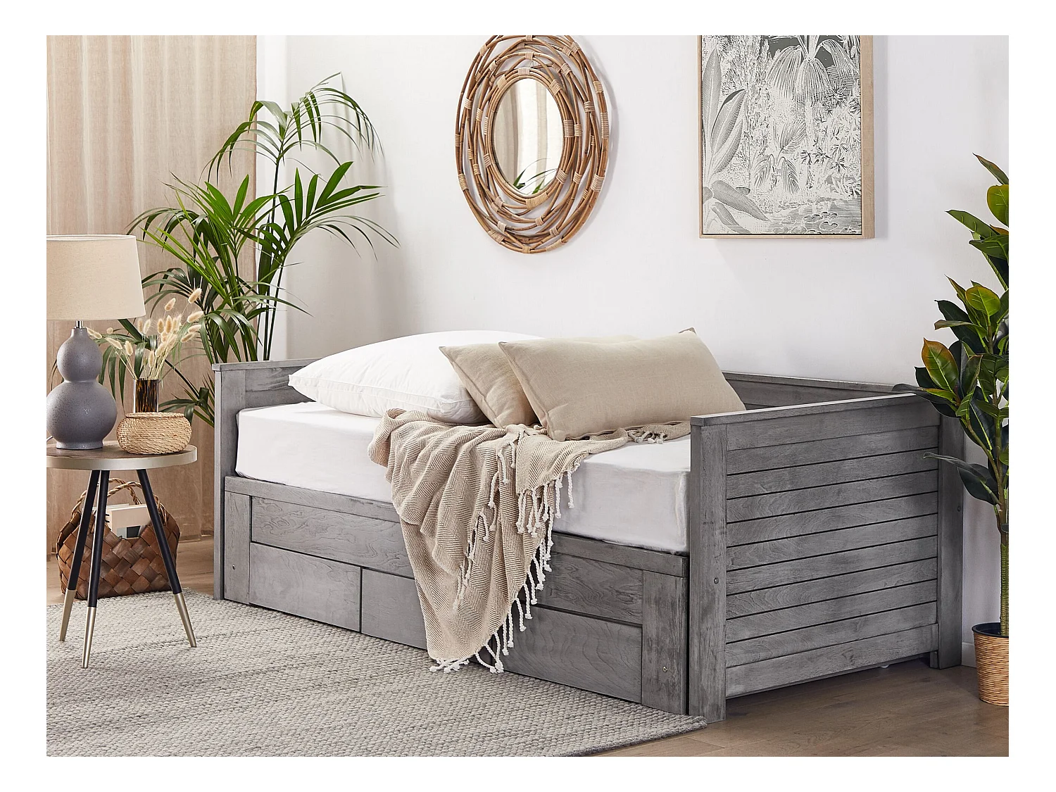 Bed met opbergladen Hout CAHORS 90 x 200 cm Grijs