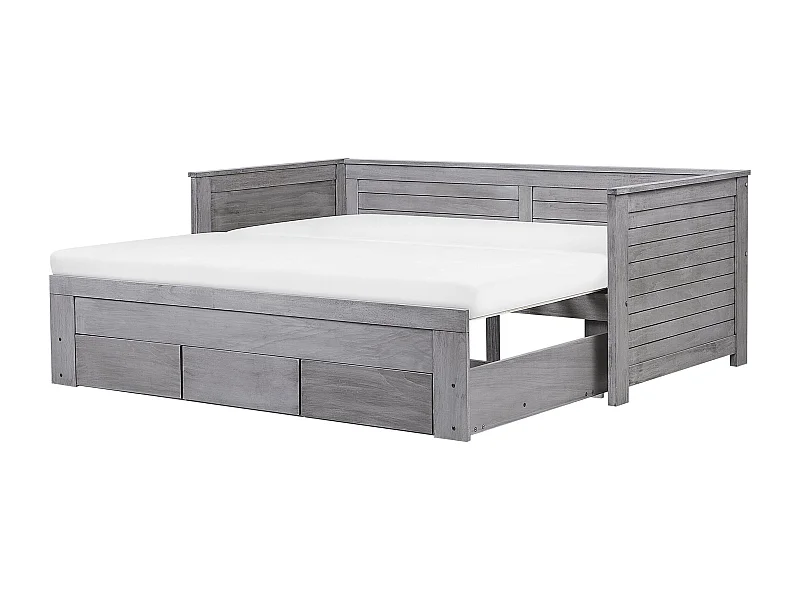 Lit avec tiroirs de rangement Bois CAHORS 90 x 200 cm Gris