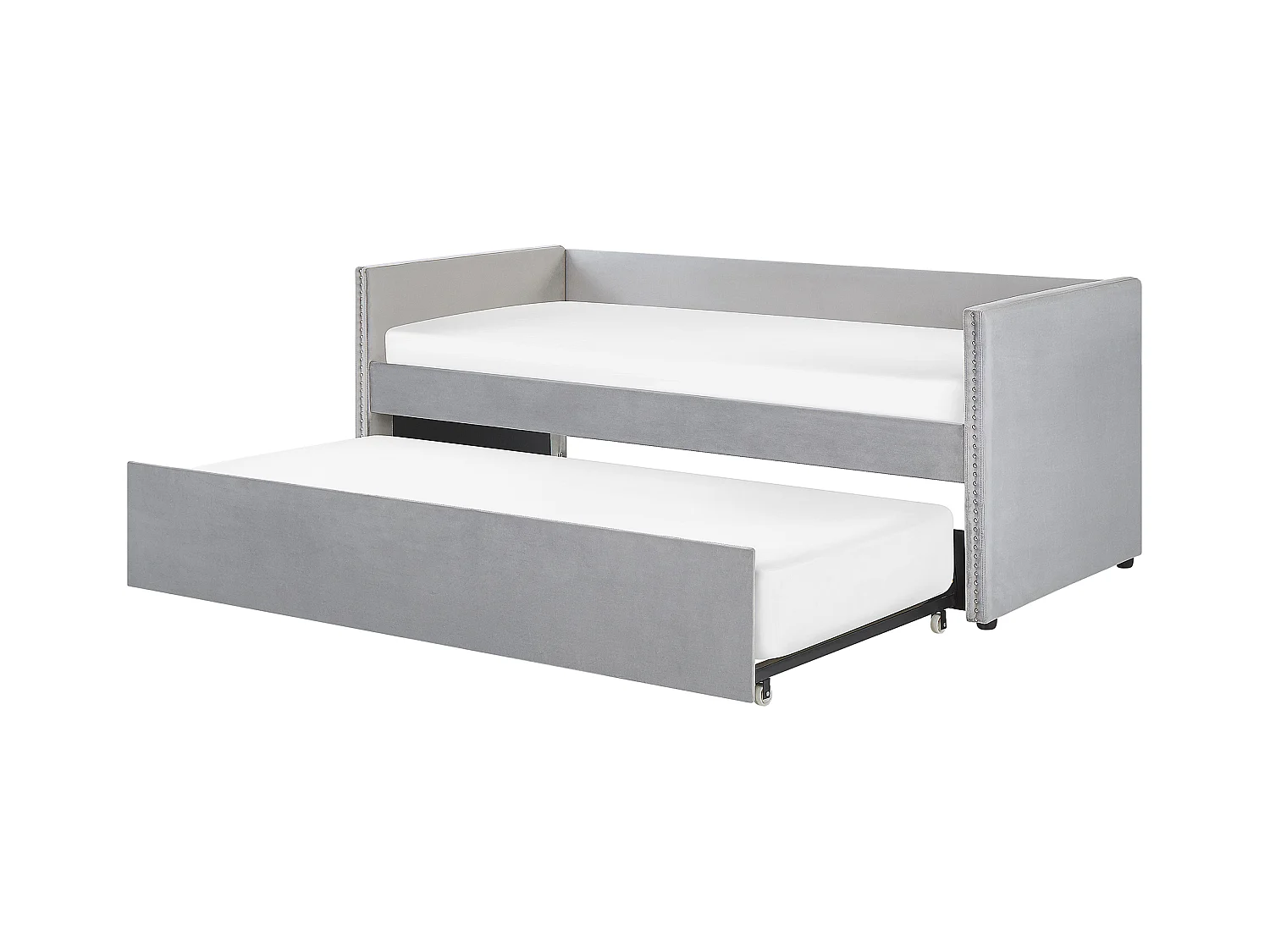 Lit gigogne Velours TROYES 90 x 200 cm Gris clair