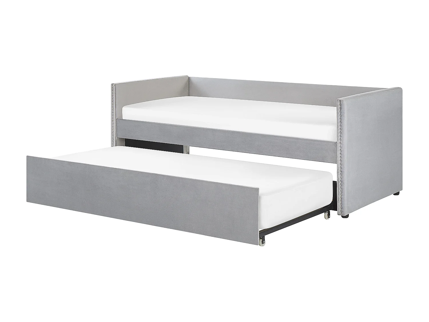 Lit gigogne Velours TROYES 90 x 200 cm Gris clair