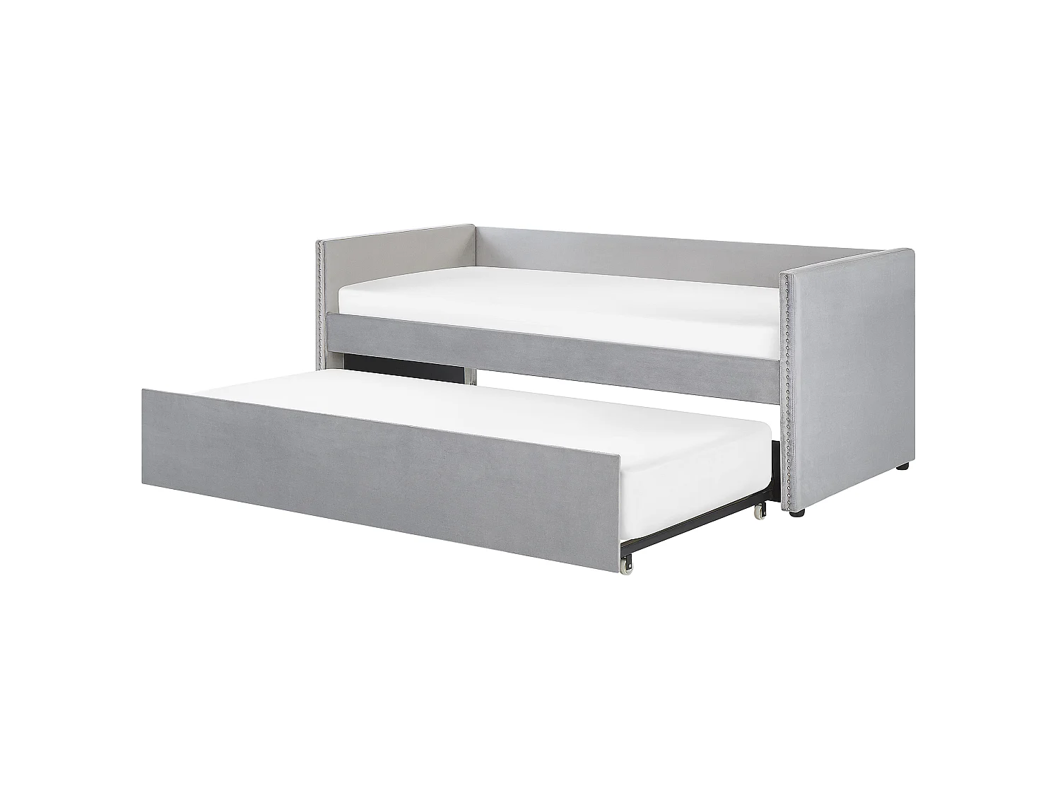 Lit gigogne Velours TROYES 90 x 200 cm Gris clair
