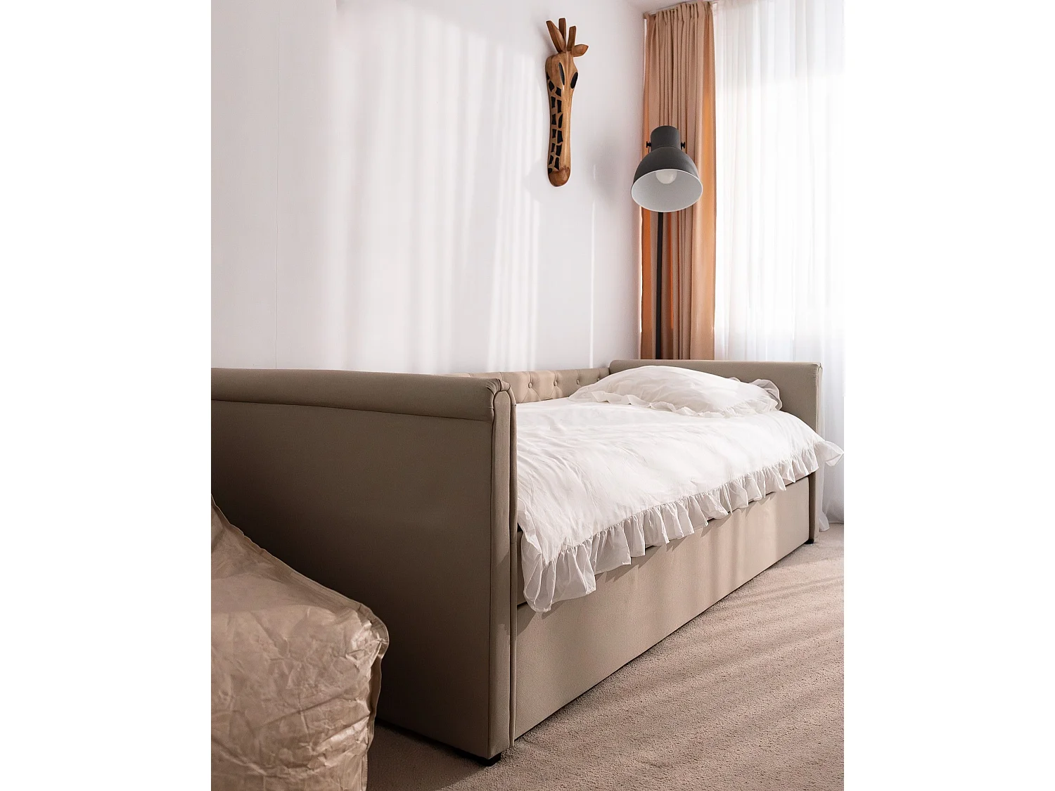 Lit gigogne Tissu LIBOURNE 90 x 200 cm Beige