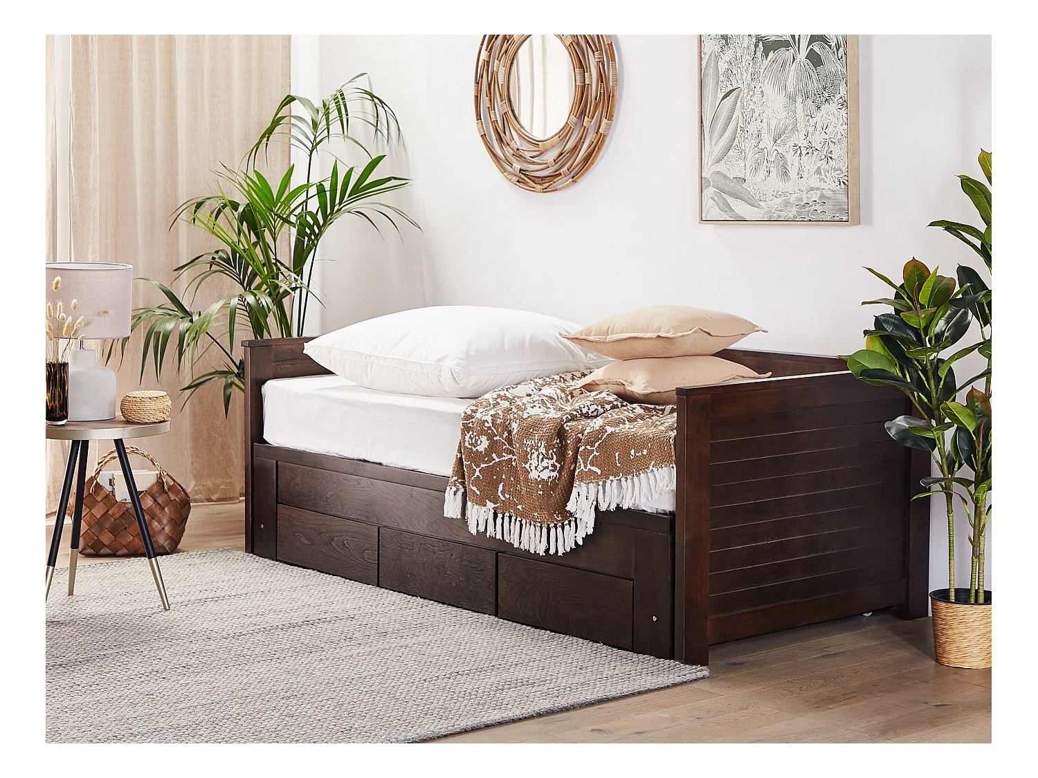 Bed met opbergladen Hout CAHORS 90 x 200 cm Donkerbruin