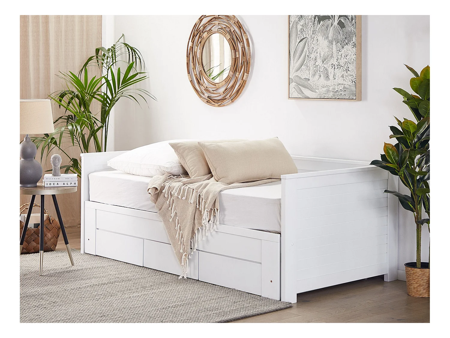 Bed met opbergladen Hout CAHORS 90 x 200 cm Wit