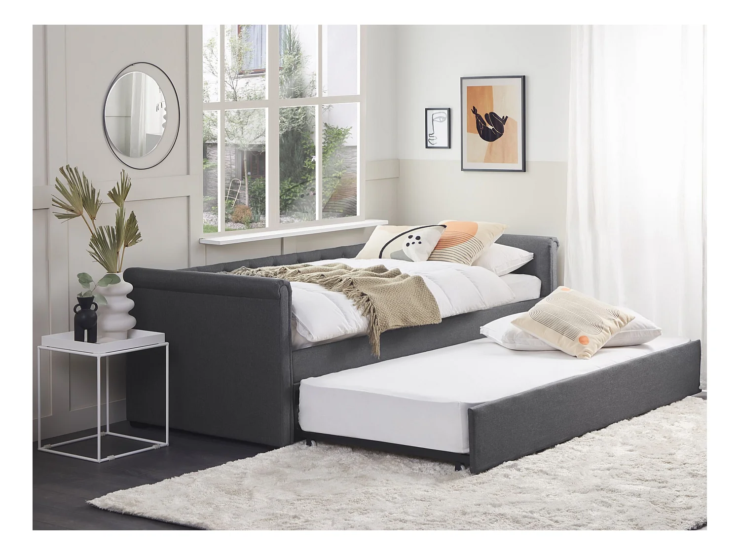 Onderschuifbed Stof LIBOURNE 90 x 200 cm Donkergrijs