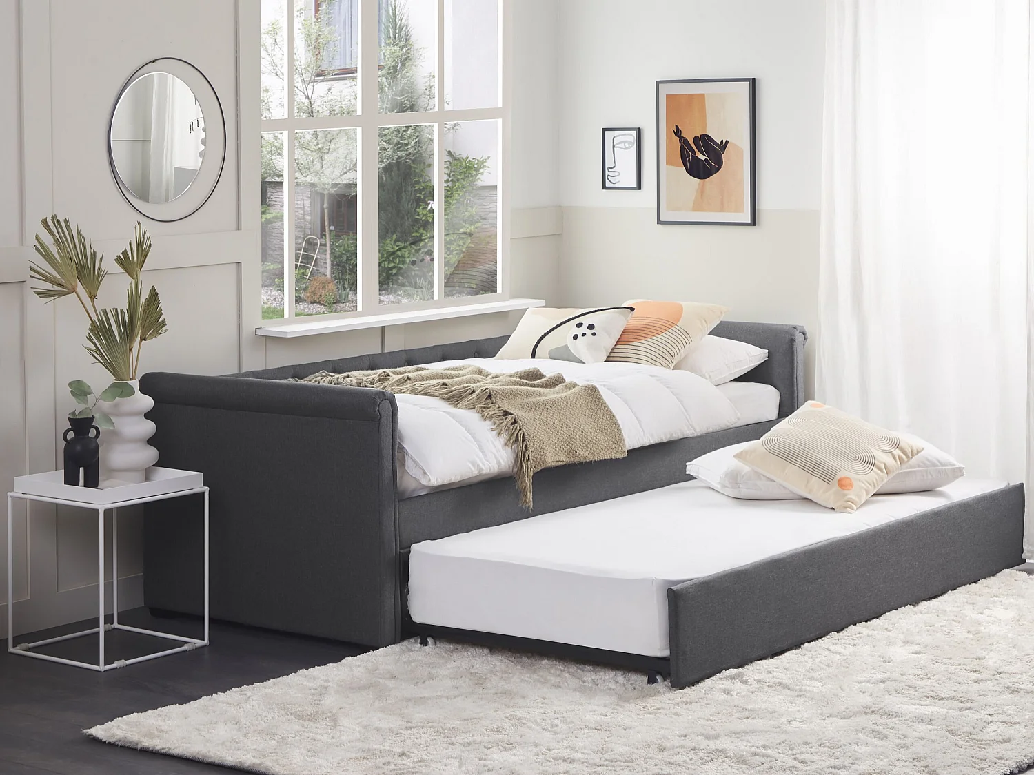 Onderschuifbed Stof LIBOURNE 90 x 200 cm Donkergrijs
