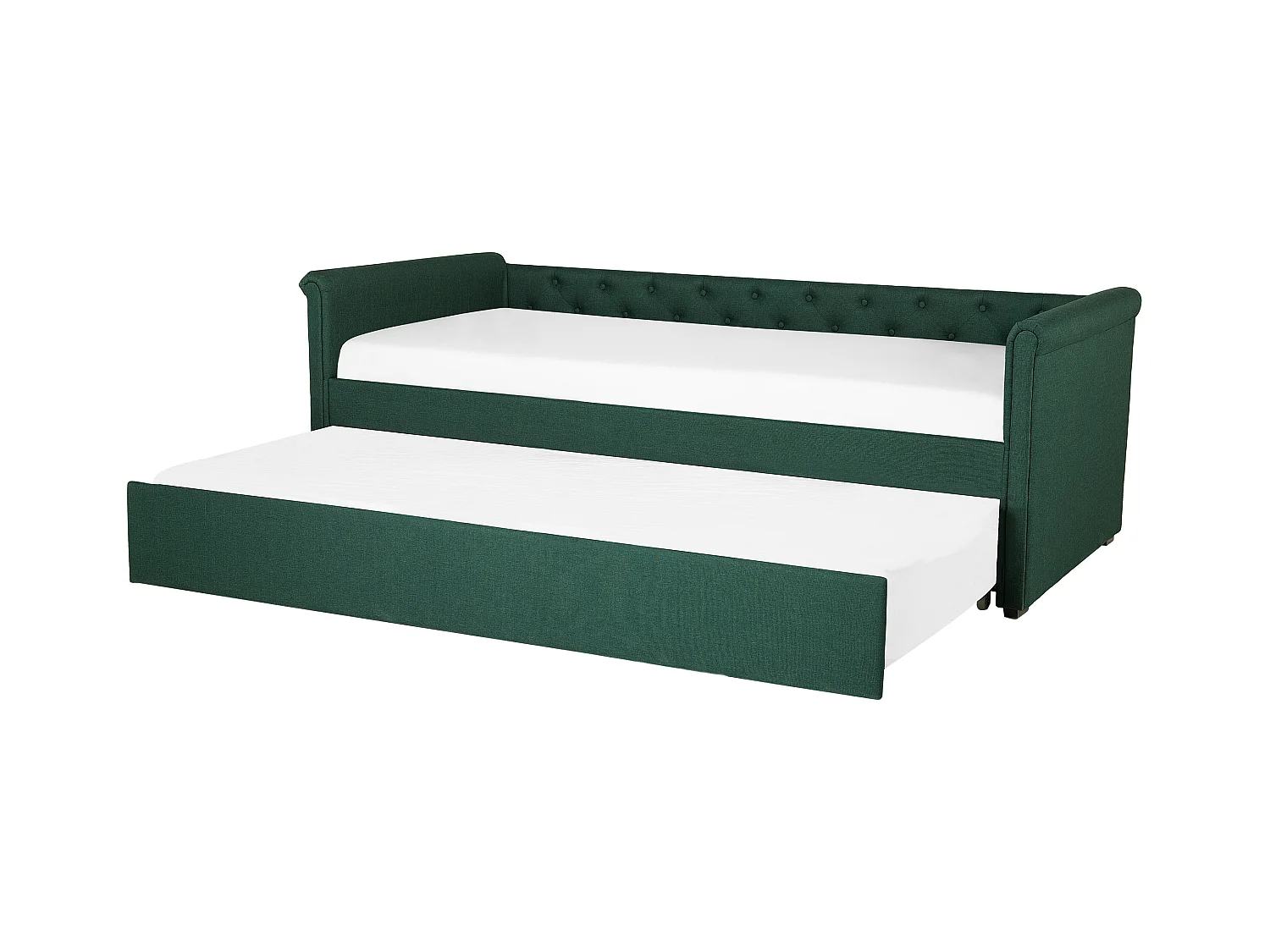 Elegantes Tandembett ausziehbar Polsterung grün Leinenoptik Libourne