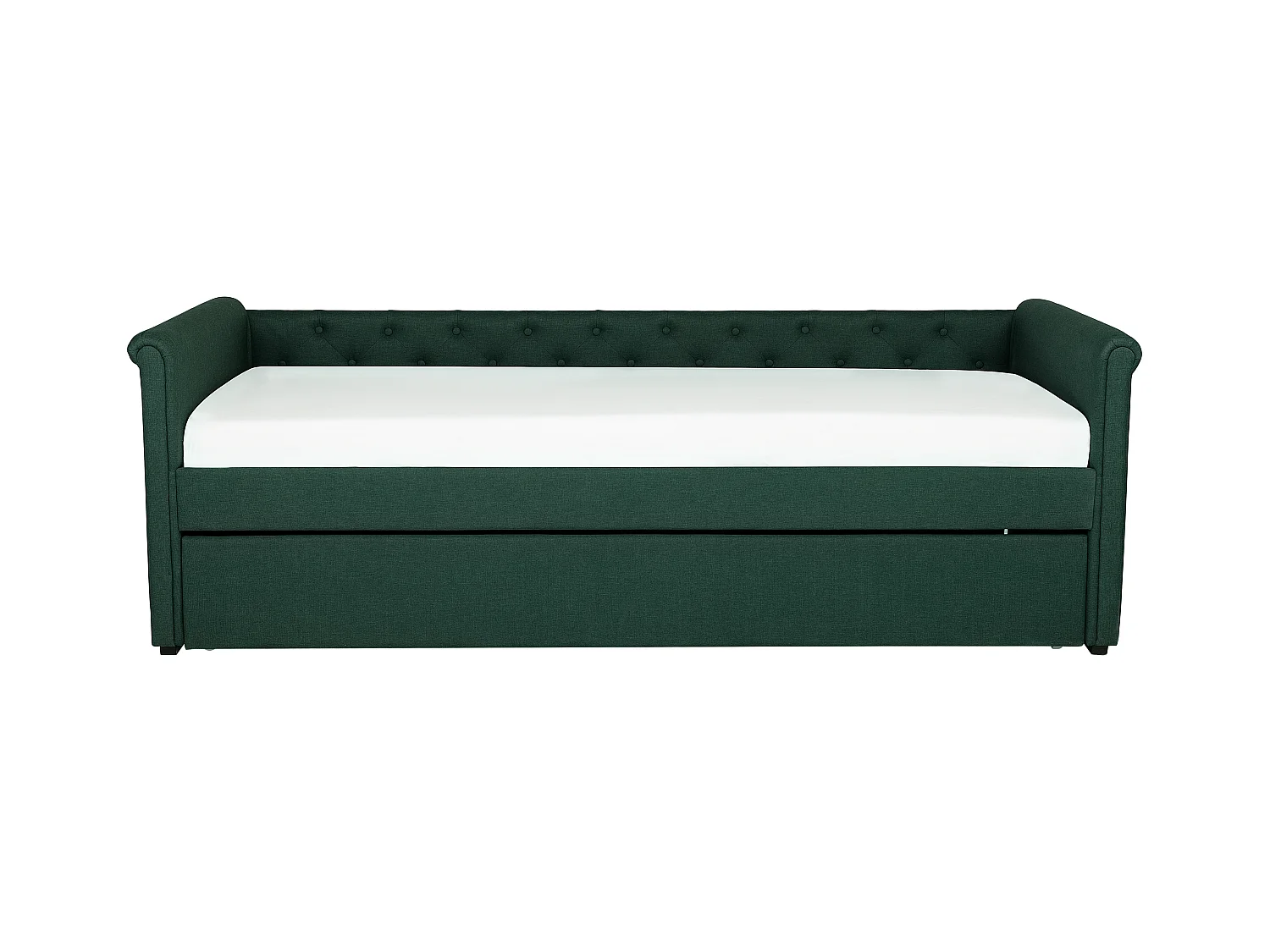 Elegantes Tandembett ausziehbar Polsterung grün Leinenoptik Libourne