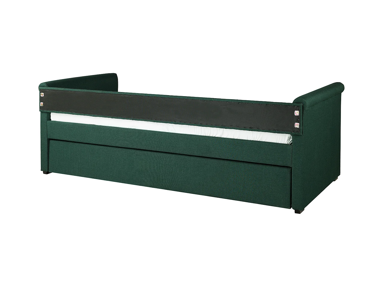 Elegantes Tandembett ausziehbar Polsterung grün Leinenoptik Libourne