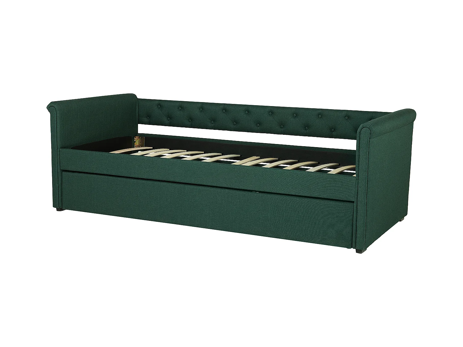 Elegantes Tandembett ausziehbar Polsterung grün Leinenoptik Libourne