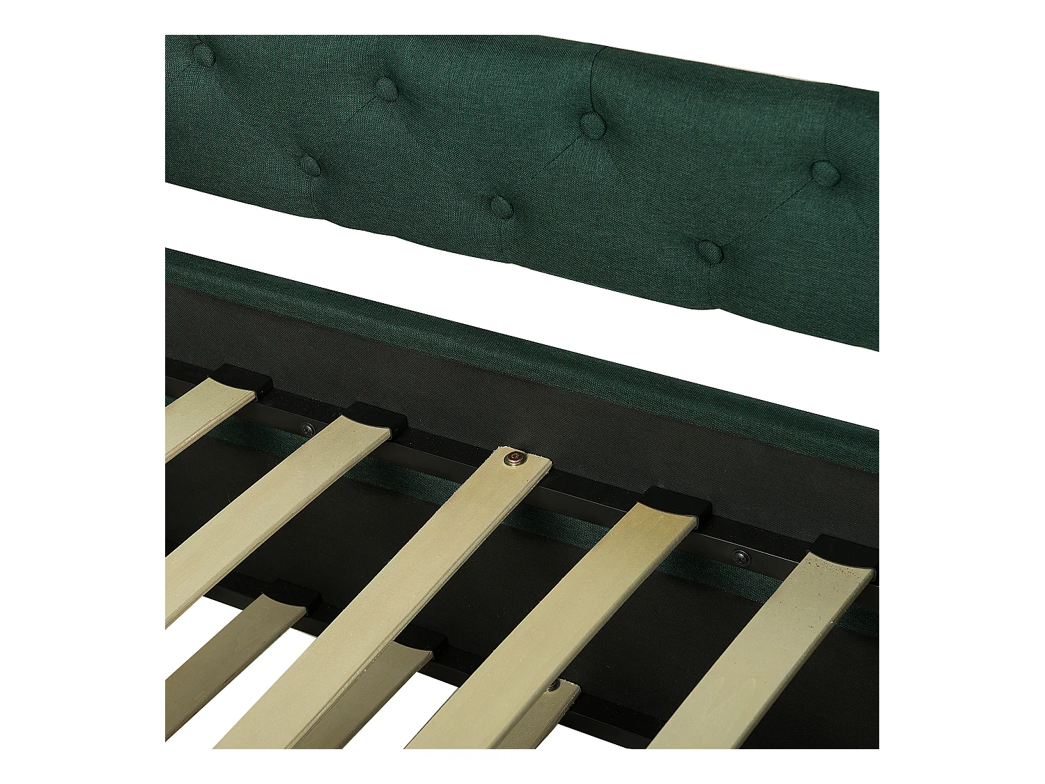 Elegantes Tandembett ausziehbar Polsterung grün Leinenoptik Libourne