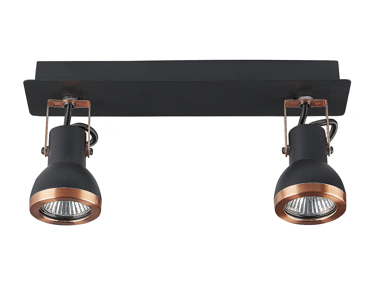 Plafondlamp 2 spots rechthoekig zwart/koper BARO