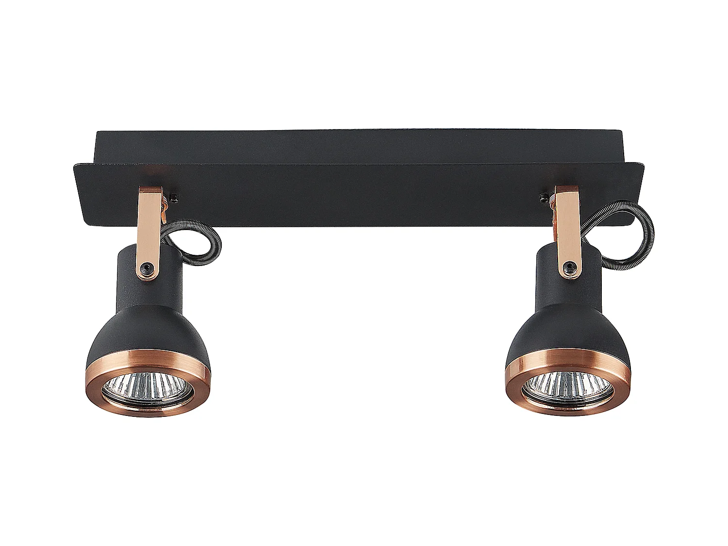 Plafondlamp 2 spots rechthoekig zwart/koper BARO