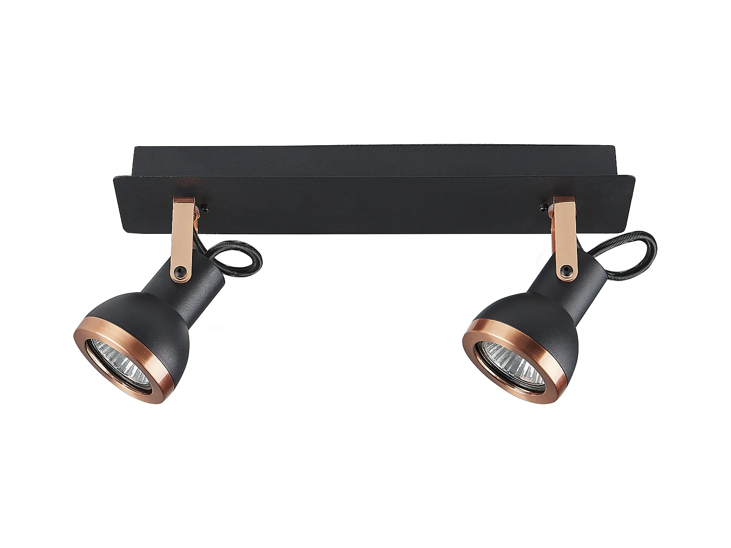 Plafondlamp 2 spots rechthoekig zwart/koper BARO