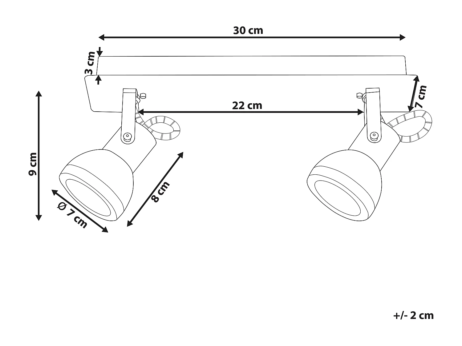 Plafondlamp 2 spots rechthoekig zwart/koper BARO