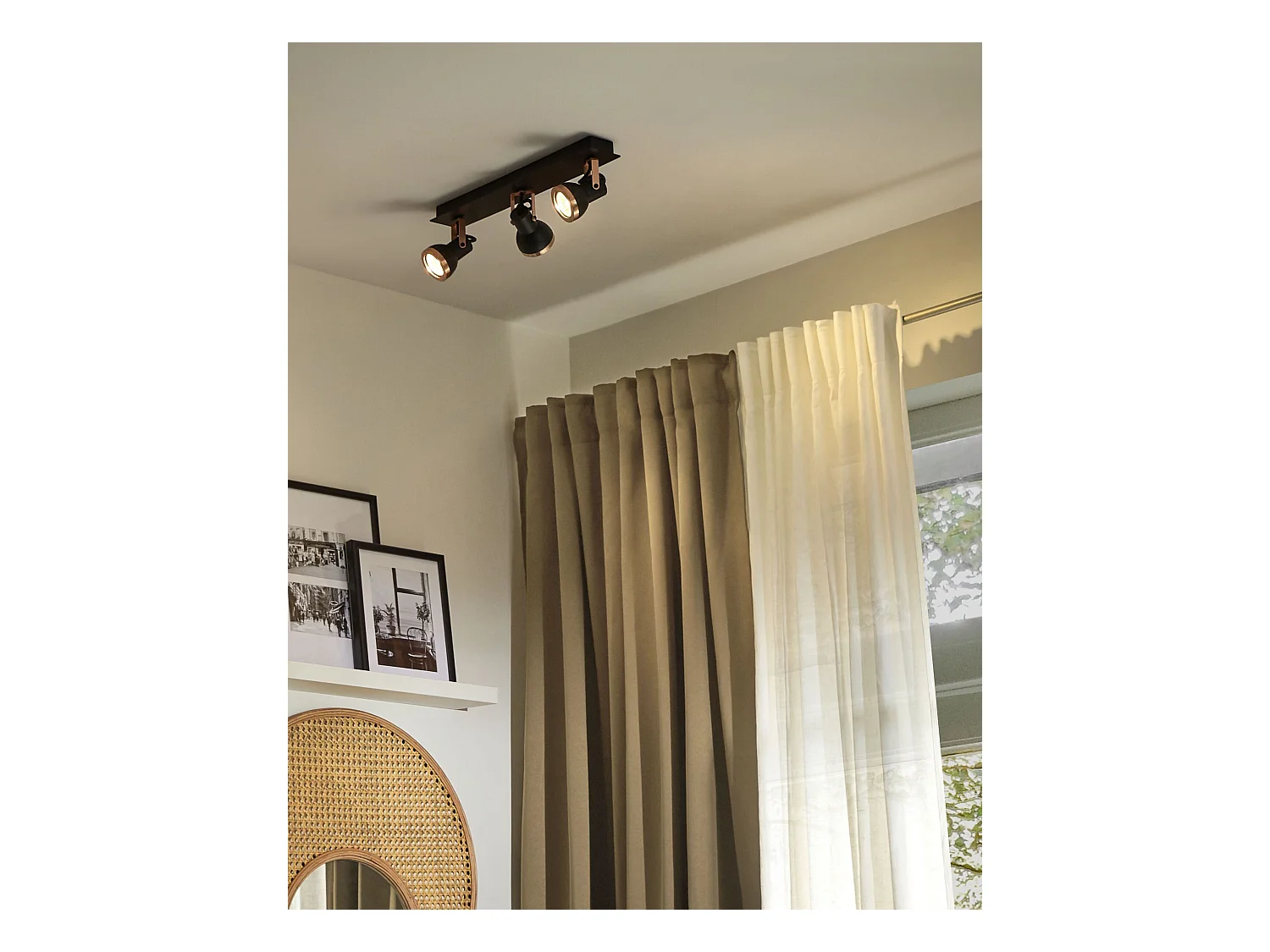 Rechteckige Deckenlampe 3-flammig aus Metall schwarz/kupfer Baro