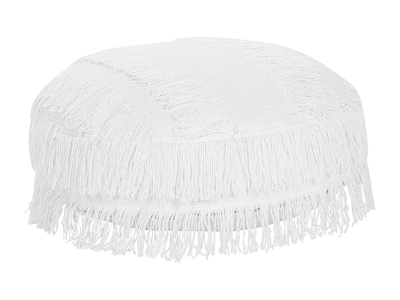 Pouf Baumwolle weiß geflochten mit Fransen rund ⌀ 50 cm Strickhocker Boho Oulad