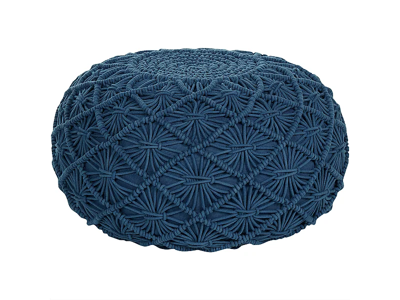 Pouf Macramé BERKANE Coton Bleu marine