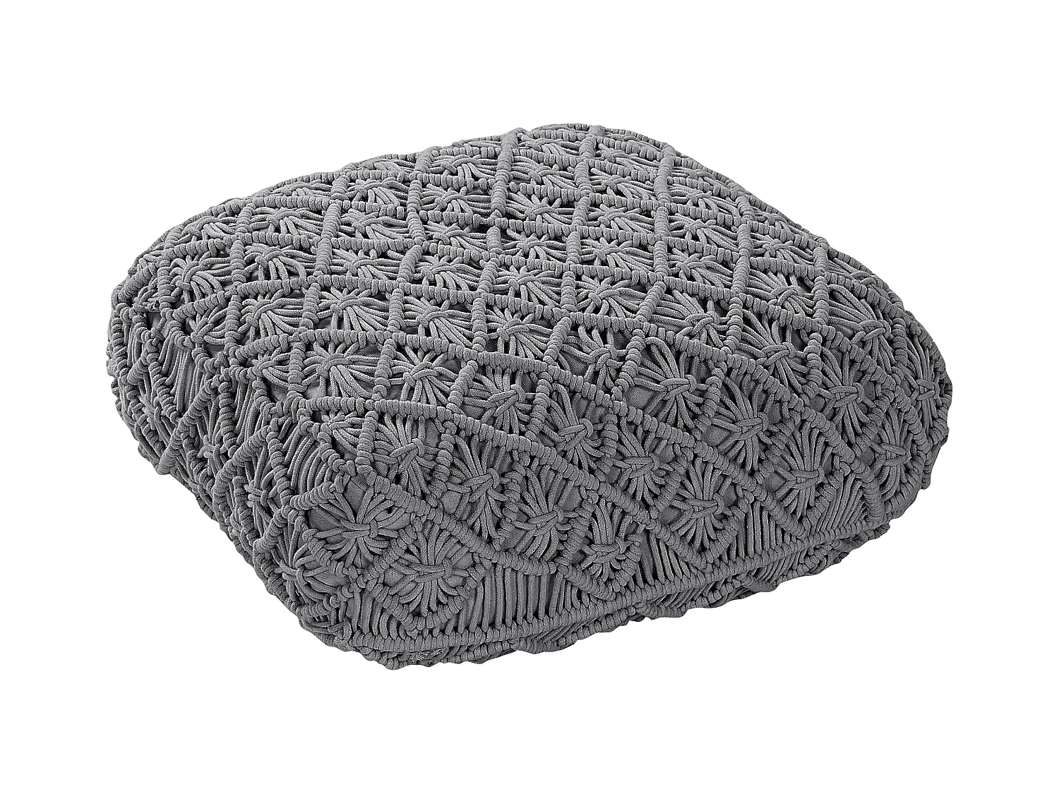 Pouf Macramé BERRECHID Coton Gris
