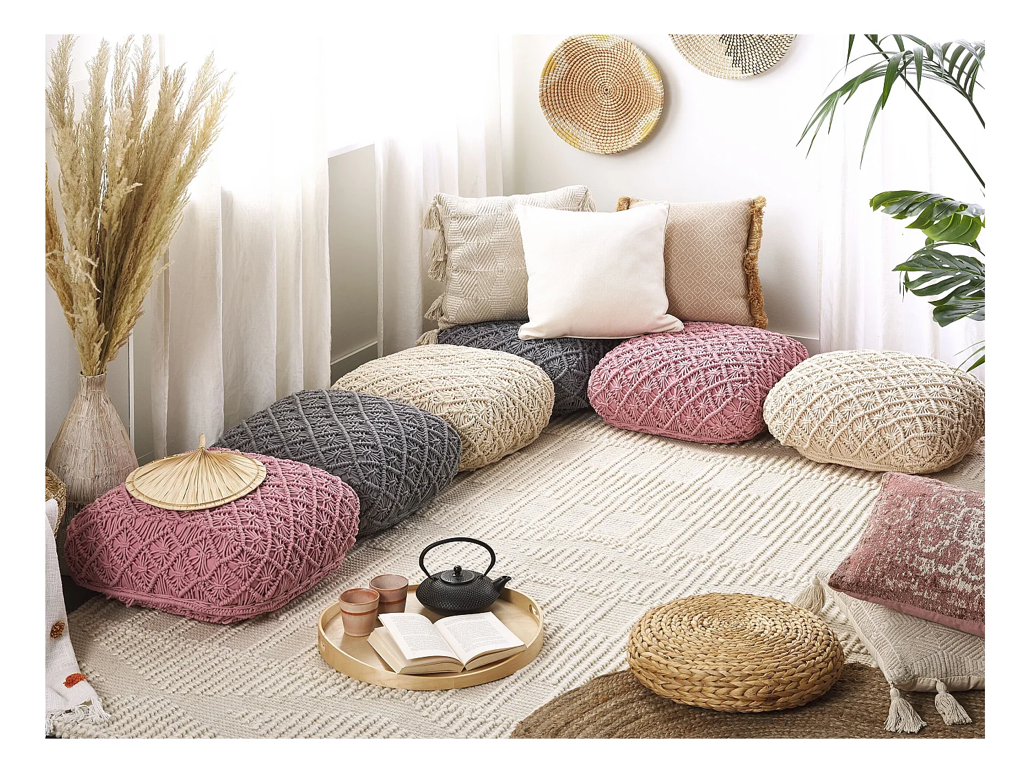 Poef Macramé BERRECHID Katoen Beige 50 cm 50 cm 20 cm