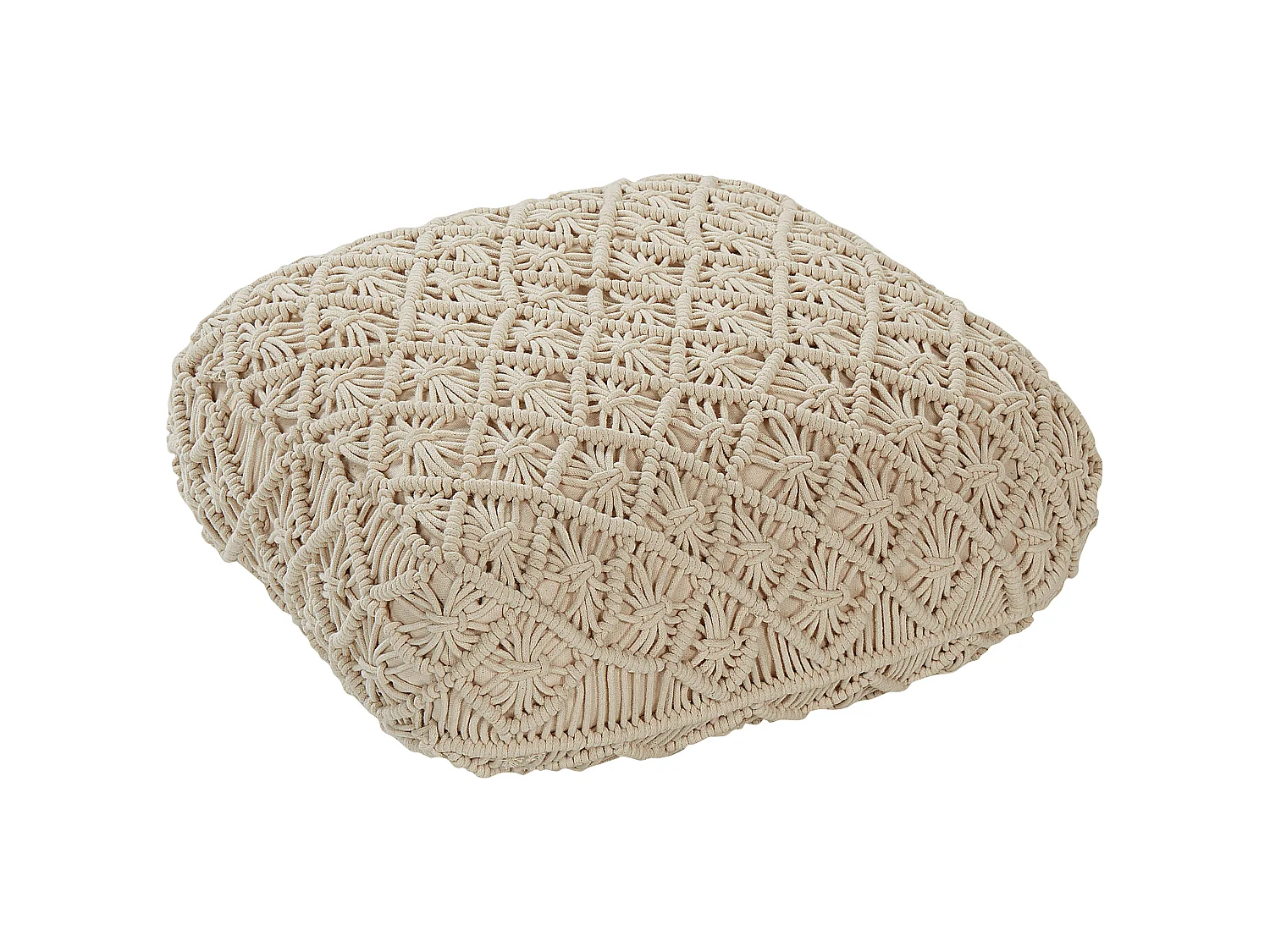 Pouf Macramé BERRECHID Coton Beige 50 cm 50 cm 20 cm