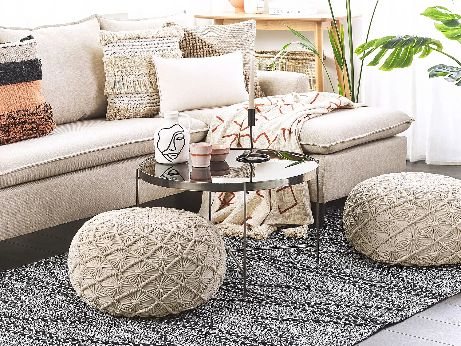 Pouf Macramé BERKANE Coton Beige 50 cm 50 cm 30 cm