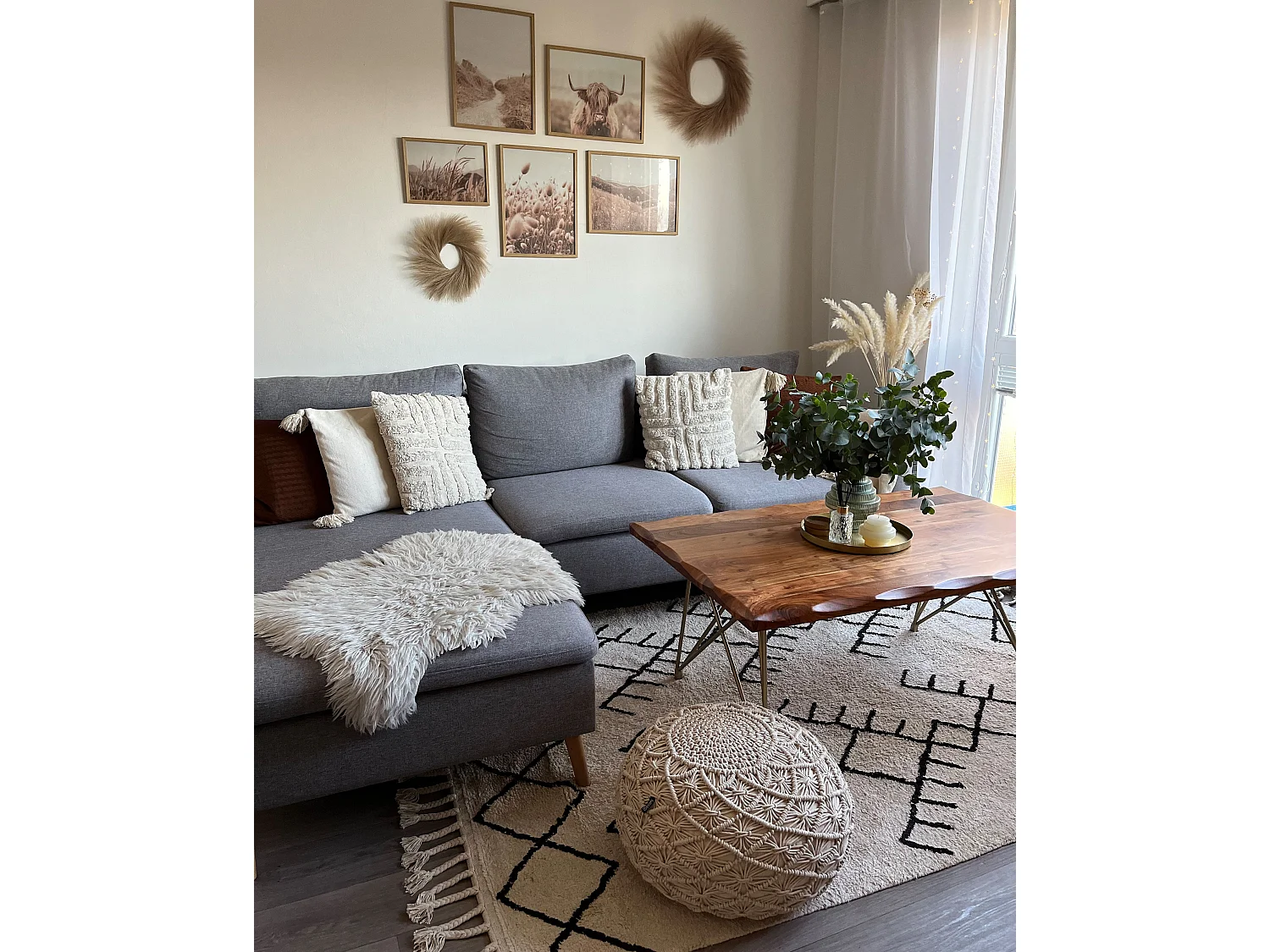 Pouf Macramé BERKANE Coton Beige 50 cm 50 cm 30 cm
