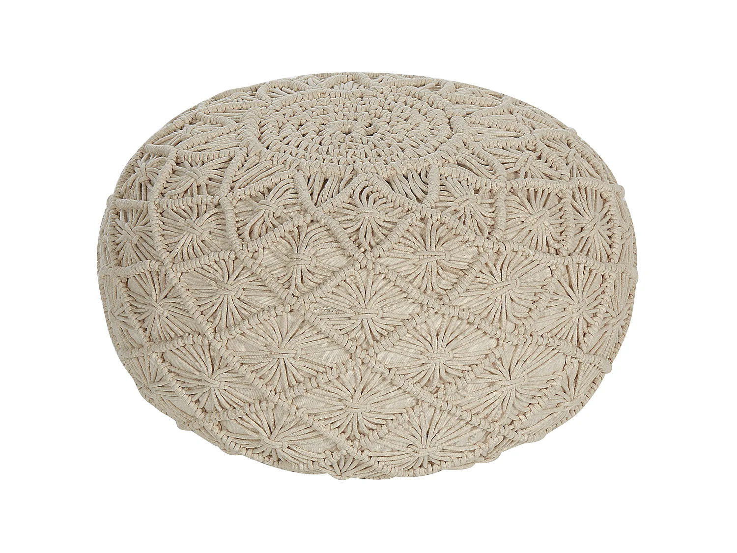 Pouf Macramé BERKANE Coton Beige 50 cm 50 cm 30 cm