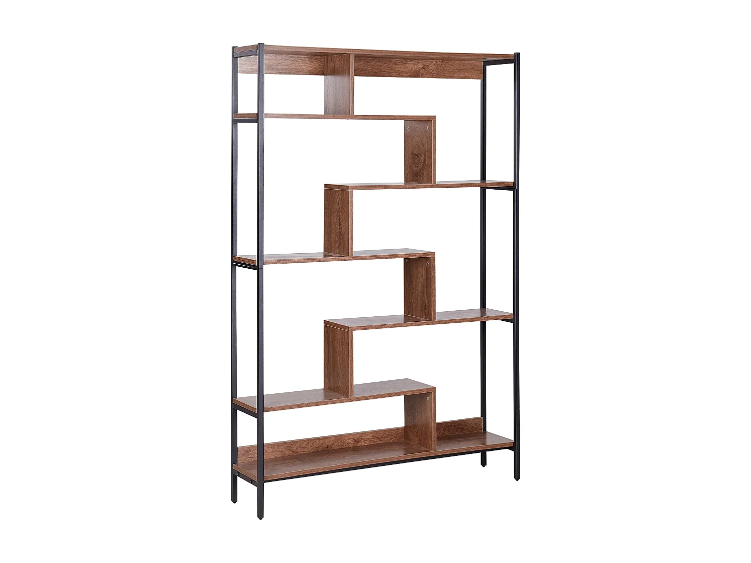 Originelles Regal dunkler Holzfarbton mit Metallgestell schwarz 6 Fächer Daven