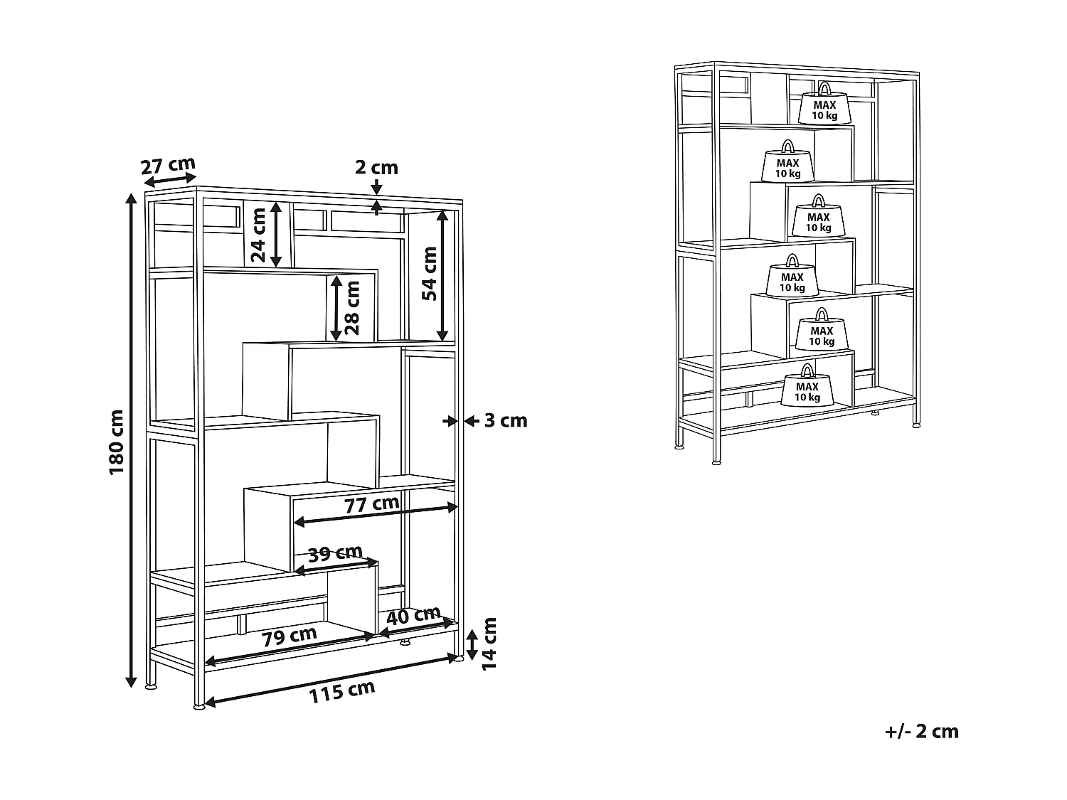Originelles Regal dunkler Holzfarbton mit Metallgestell schwarz 6 Fächer Daven