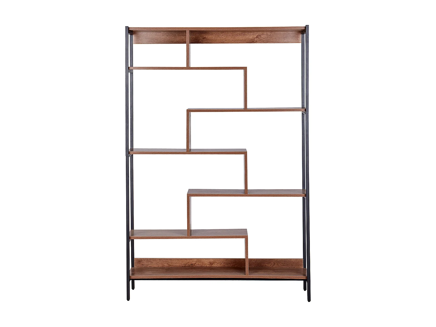 Originelles Regal dunkler Holzfarbton mit Metallgestell schwarz 6 Fächer Daven