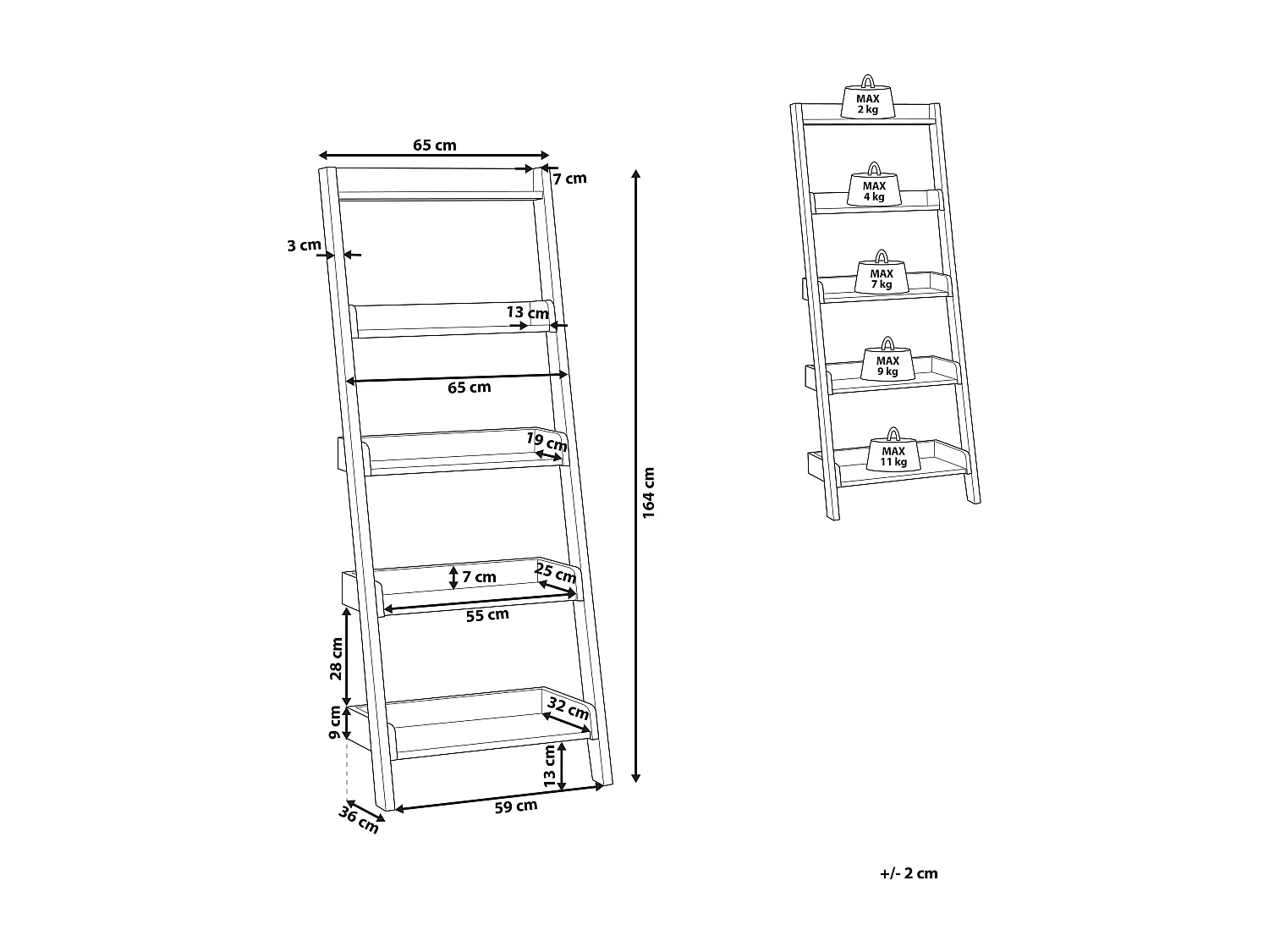 Boekenkast met 5 planken MOBILE TRIO 164 cm Bruin/wit