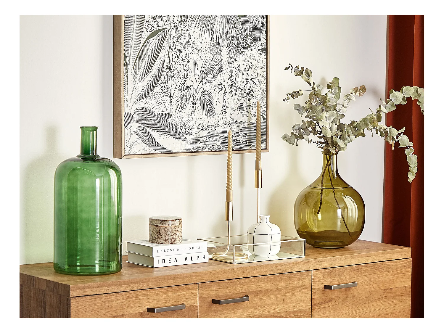 Blumenvase aus gefärbtem Glas handgefertigt grün 45 cm Korma