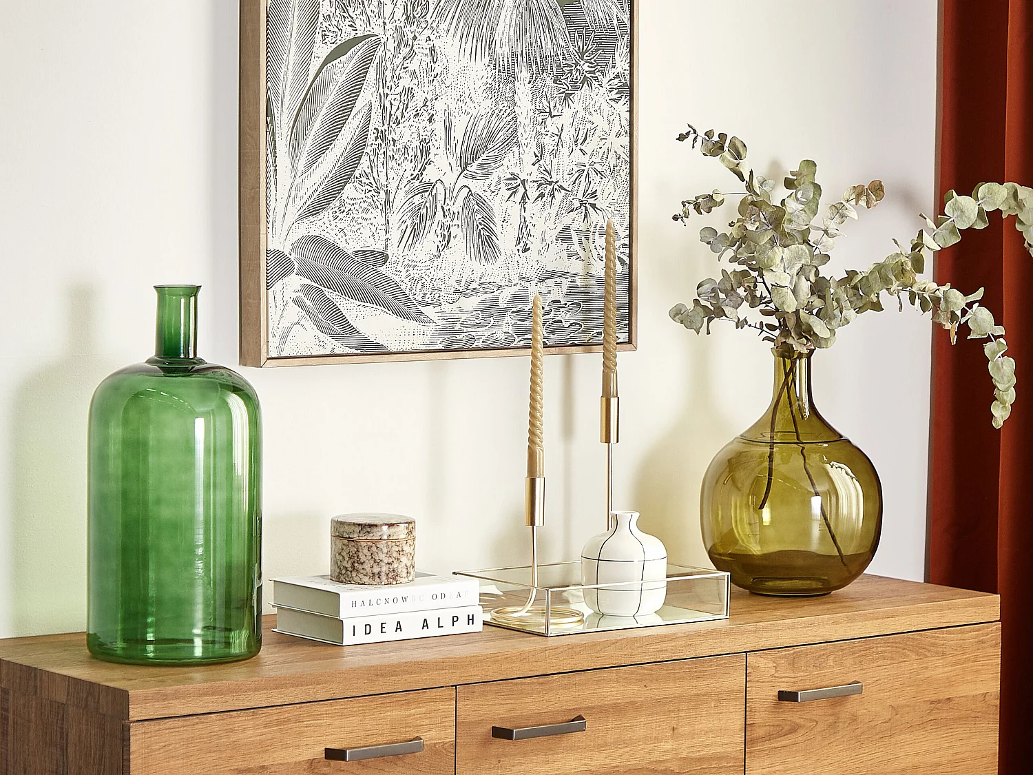 Blumenvase aus gefärbtem Glas handgefertigt grün 45 cm Korma