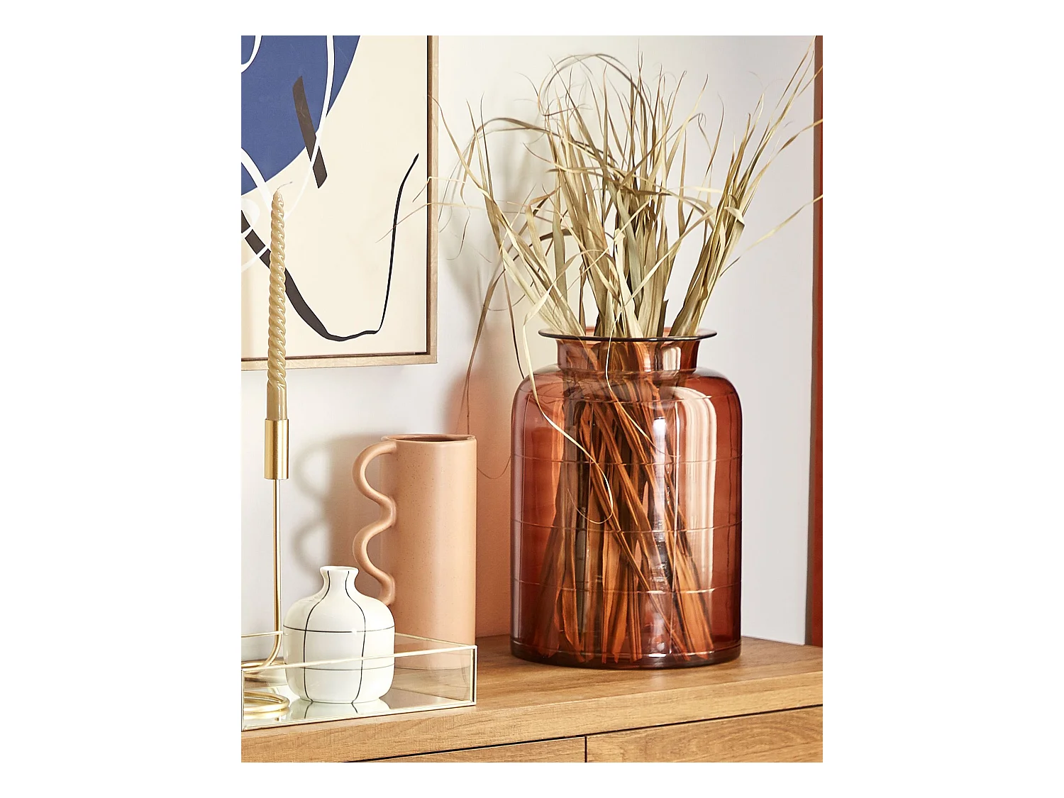 Jarrón para flores VINDALOO Vidrio 35 cm Marrón dorado